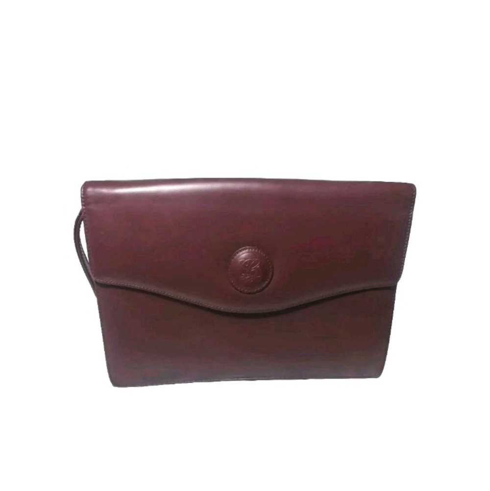 Vintage Louis Quatorze Leather Clutch Purse Burgundy Maroquinerie  